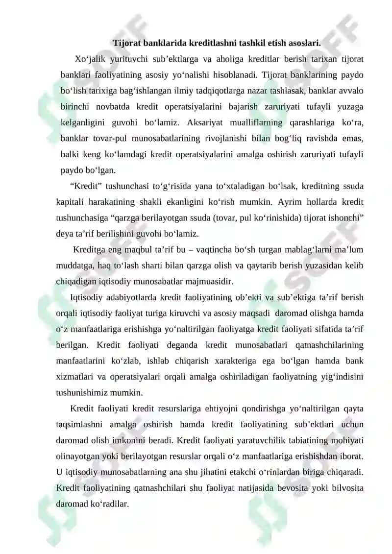 Tijorat banklarida kreditlashni tashkil etish asoslari 2