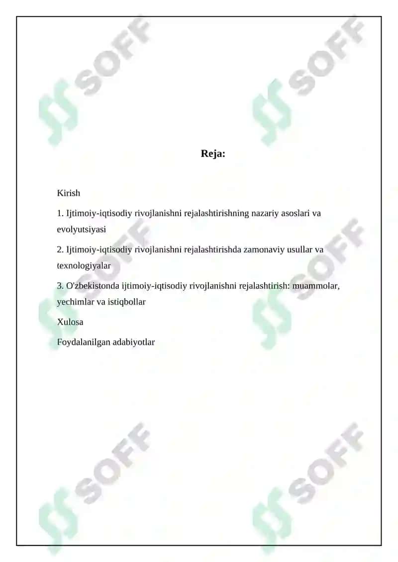 Ijtimoiy-iqtisodiy rivojlanishni rejalashtirish 2