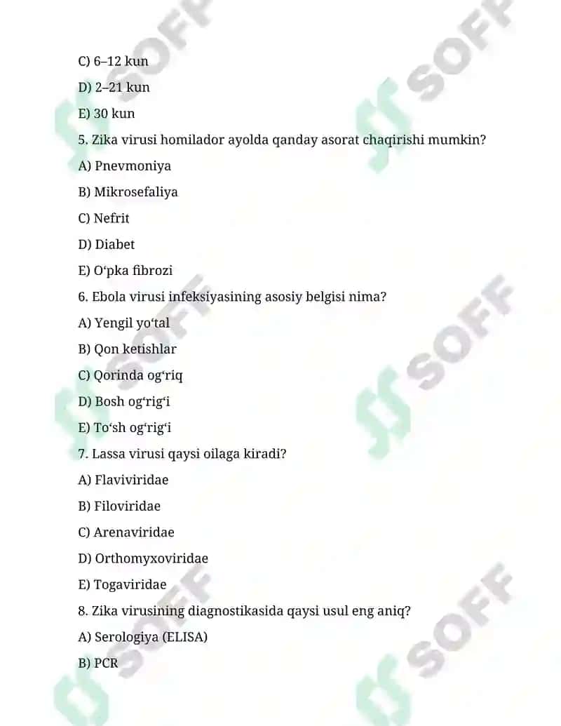 Ebola, Lassa, Zika viruslari, kasallik patogenezi, laborator tashxisi. 2