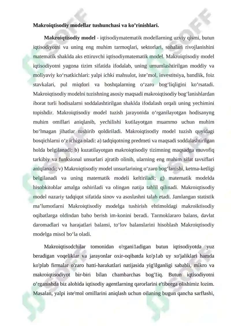 Makroiqtisodiy modellar Asosiy makrpoiqtisodiy modellarning qiyosiy tahlili 2