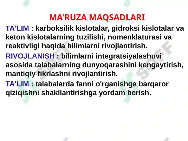 Karboksil birikmalari. Gidroksi kislotalar, keton kislotalar 2