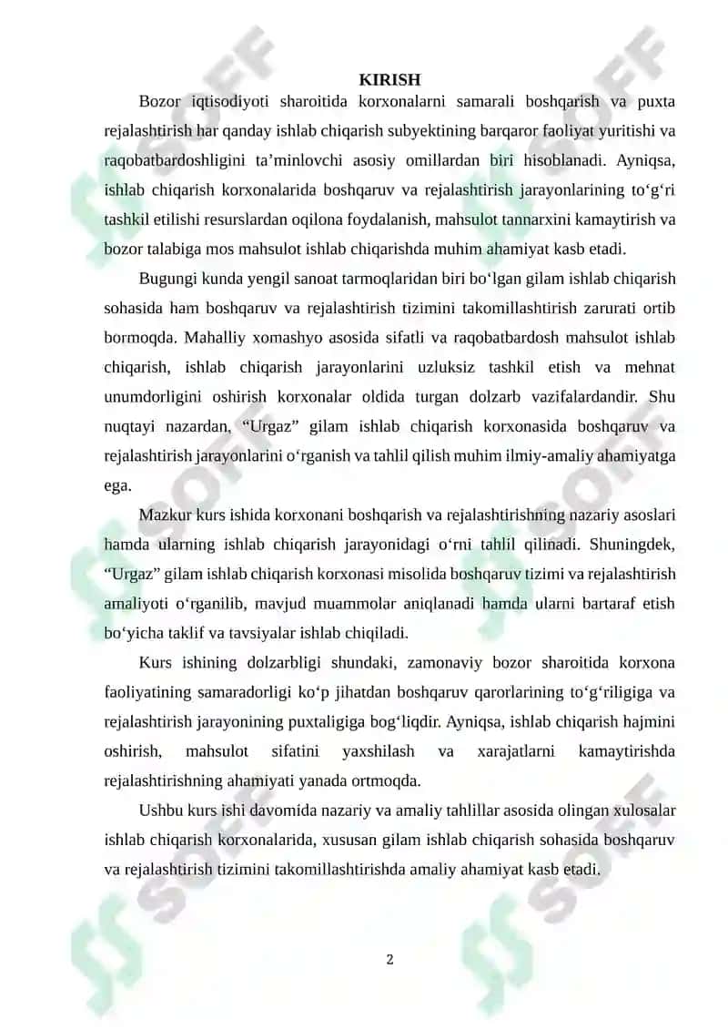 Korxonani boshqarish va rejalashtirish 2