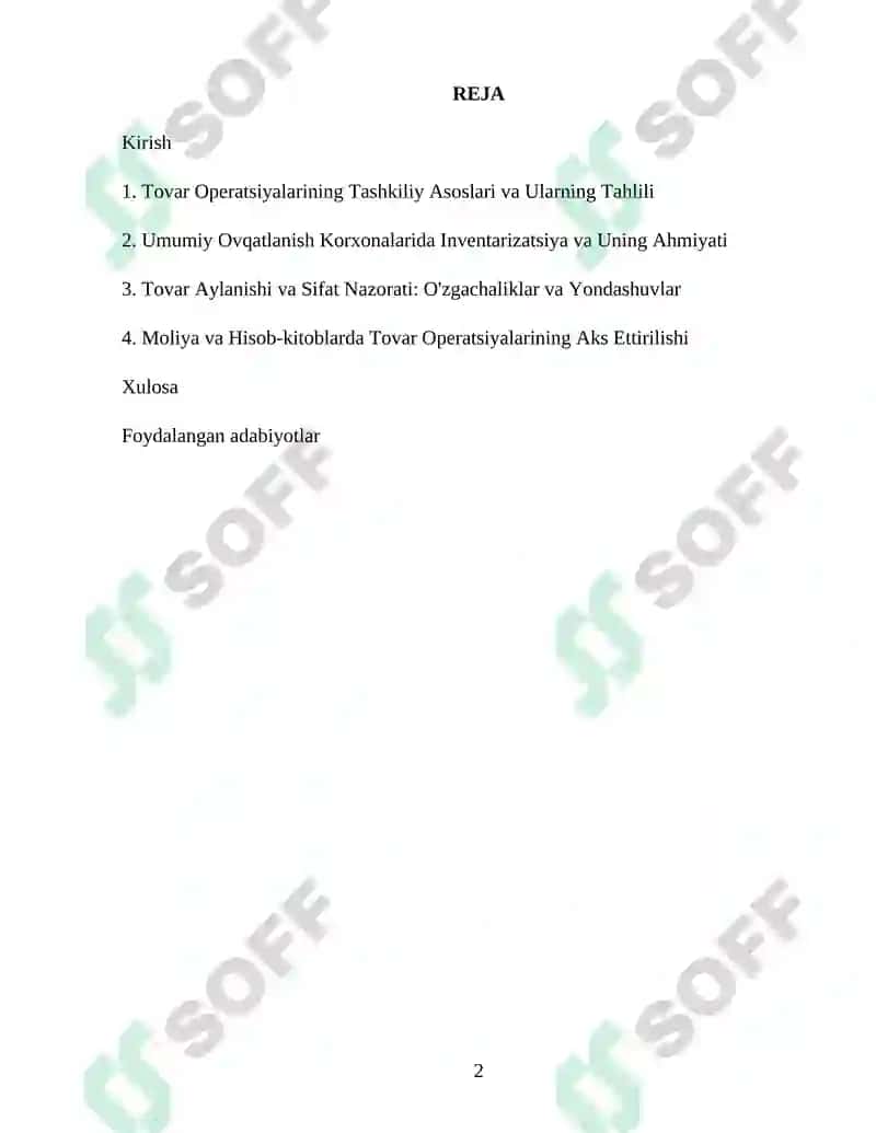 Umumiy ovqatlanish korxonalarida tovar operatsiyalari analizining o'zgachaliklari 2