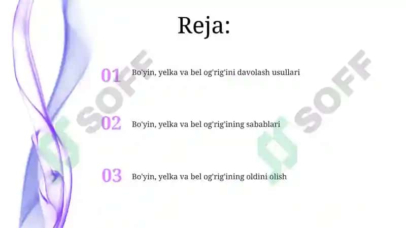 Bo'yin, yelka va bel og'rig'ini davolash usullari 2