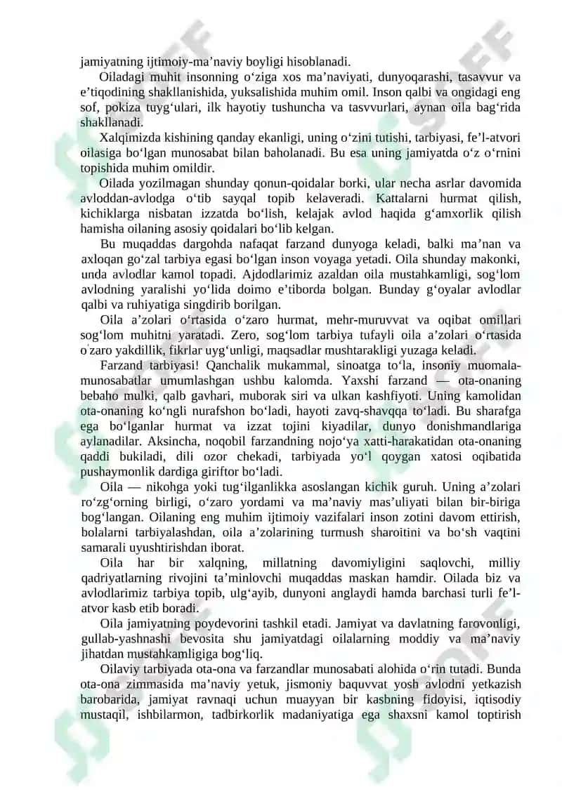 "Oila - muqaddas qo‘rg‘on" DARS ISHLANMASI 2