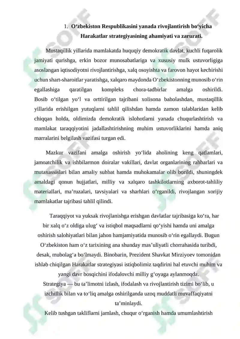 O‘zbekiston Respublikasini yanada rivojlantirish bo‘yicha Harakatlar strategiyasi 2