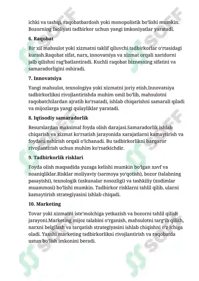 Glassary - Tovar ishlab chiqarish va xizmat koʻrsatish boʻyicha tadbirkorlikni rivojlantirish masalalari 2