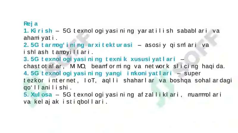 5Gtexnologiyasining tarmoq arxitekturasi va yangi imkoniyatlari 2