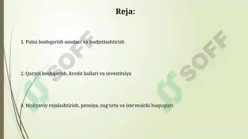 Pulni boshqarish asoslari va budjetlashtirish 2