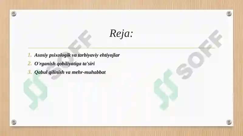 Bolalar va o'smirlarning psixologik va tarbiyaviy ehtiyojlari, ularning o'rganish qobiliyatiga ta'siri 2