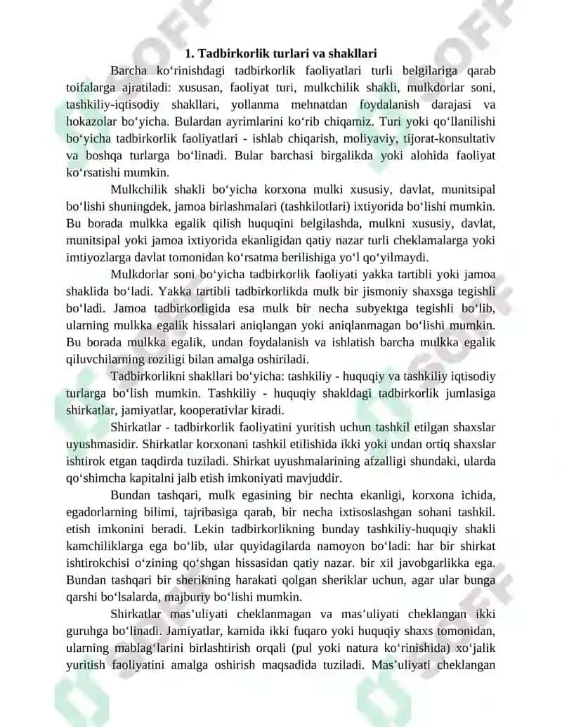 Tadbirkorlik faoliyati moxiyati 2