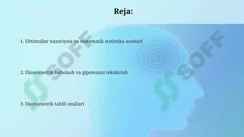 Ekonometrikada ehtimol nazariyasi va matematik statistikaning asosiy tushunchalari 2