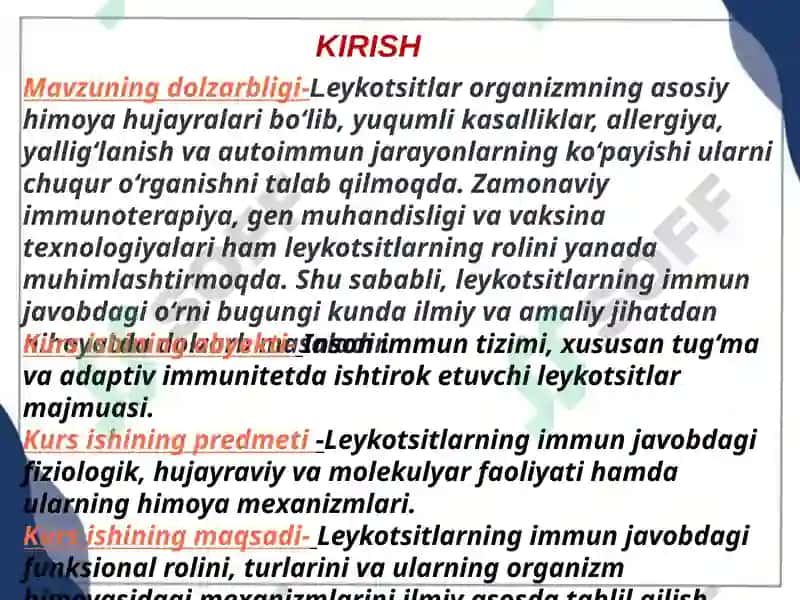 Leykotsitlarning immun javobdagi roli 2