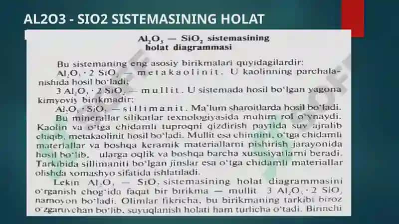 AL2O3 - SIO2 SISTEMASINING HOLAT DIAGRAMMASI 2