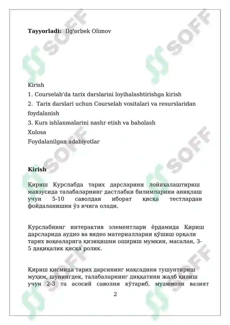 CourseLab dasturida tarix darslarini loyihalash 2