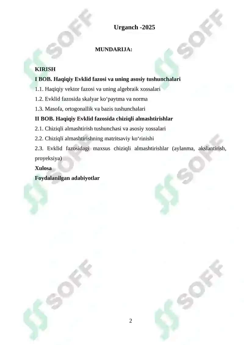 Haqiqiy Evklid fazosida chiziqli almashtirishlar 2