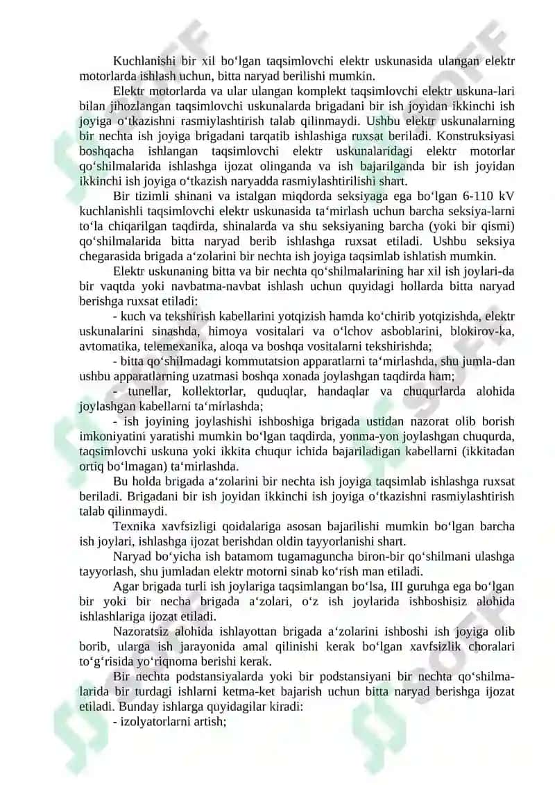 Elektr stansiya va podstansiyalarning elektr uskunalarida ish bajarishda Xavfsizlik nazorati 2
