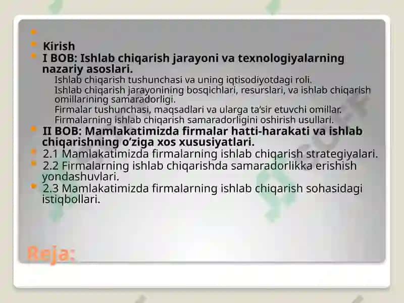 Ishlab chiqarish jarayoni va texnologiyalarning nazariy asoslari 2