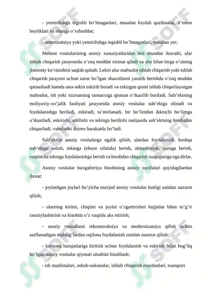 Asosiy vositalarning turkumlanishi, baholanishi va hisobga olish vazifalari 2