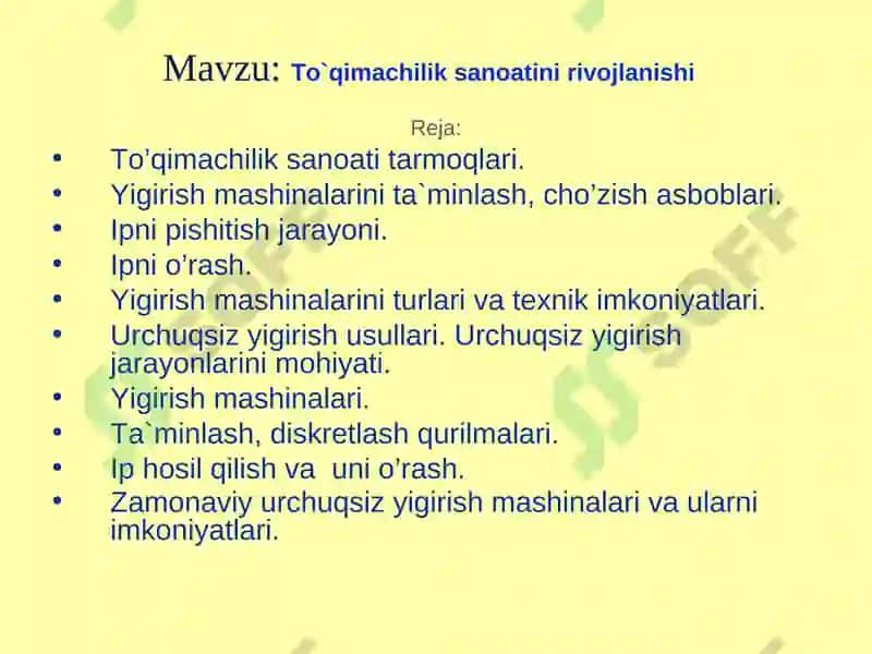 To`qimachilik sanoatini rivojlanishi 2