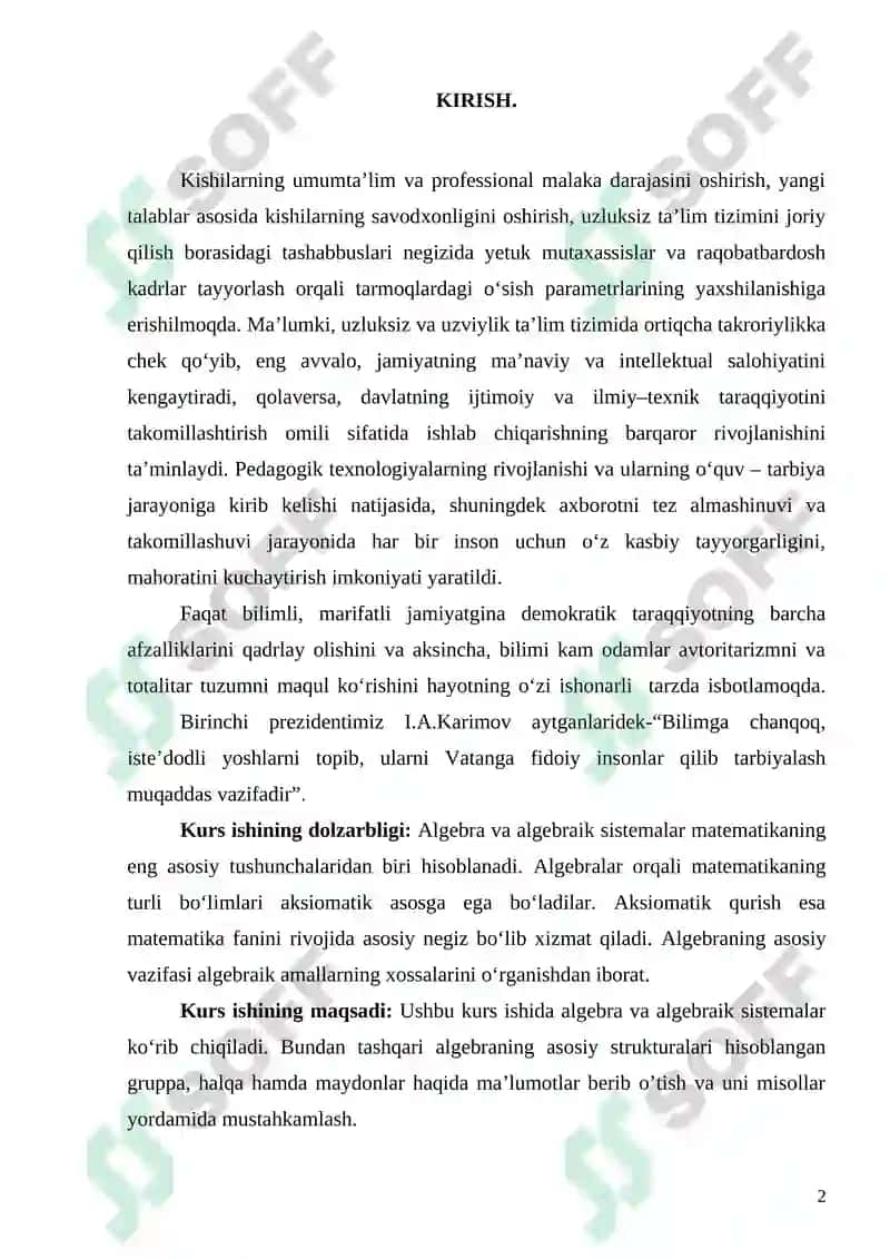 Algebralarning gomomorfligi va izamorfligi 2
