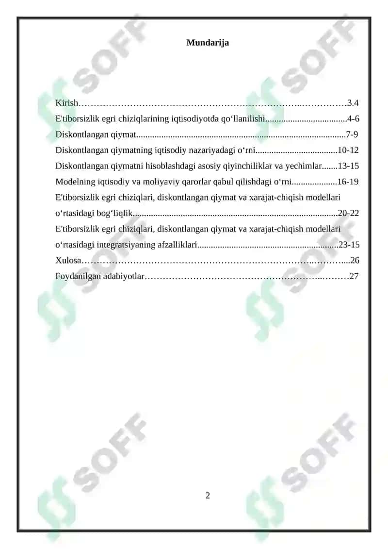 E'tiborsizlik egri chiziqlari, diskontlangan qiymat, xarajat-chiqish modeli 2