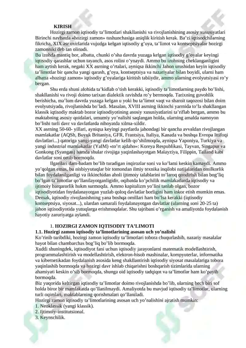 HOZIRGI ZAMON IQTISODIY TA’LIMOTINING ASOSIY YO’NALISHLARI 2