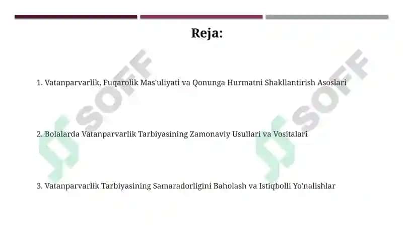 Vatanparvarlik, Fuqarolik Mas'uliyati va Qonunga Hurmatni Shakllantirish Asoslari 2