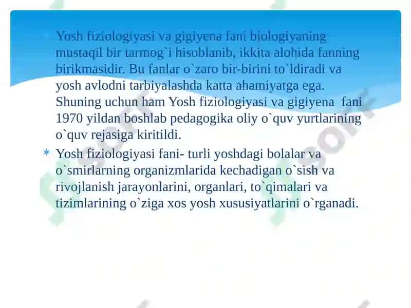 Ma’ruza. Kirish. Osish va rivojlanishning umumiy qonuniyatlari. Organizm va muhit 2