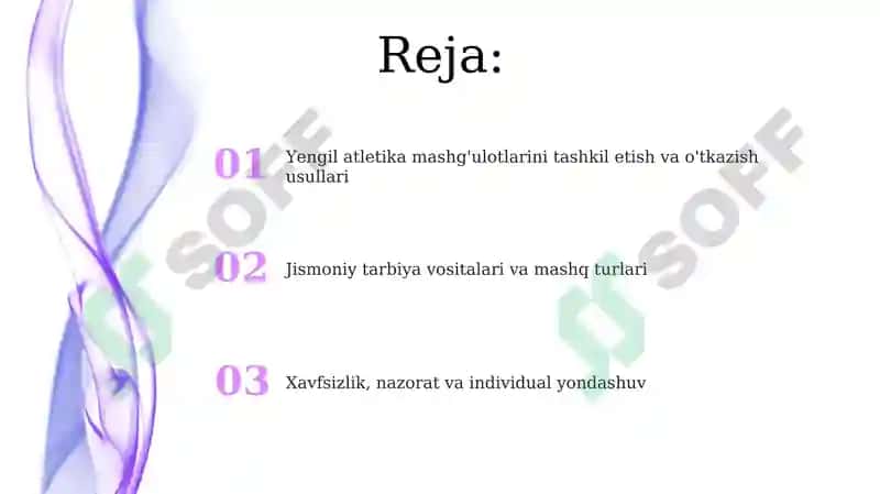 Yengil atletika mashg'ulotlarini tashkil etish va o'tkazish usullari 2