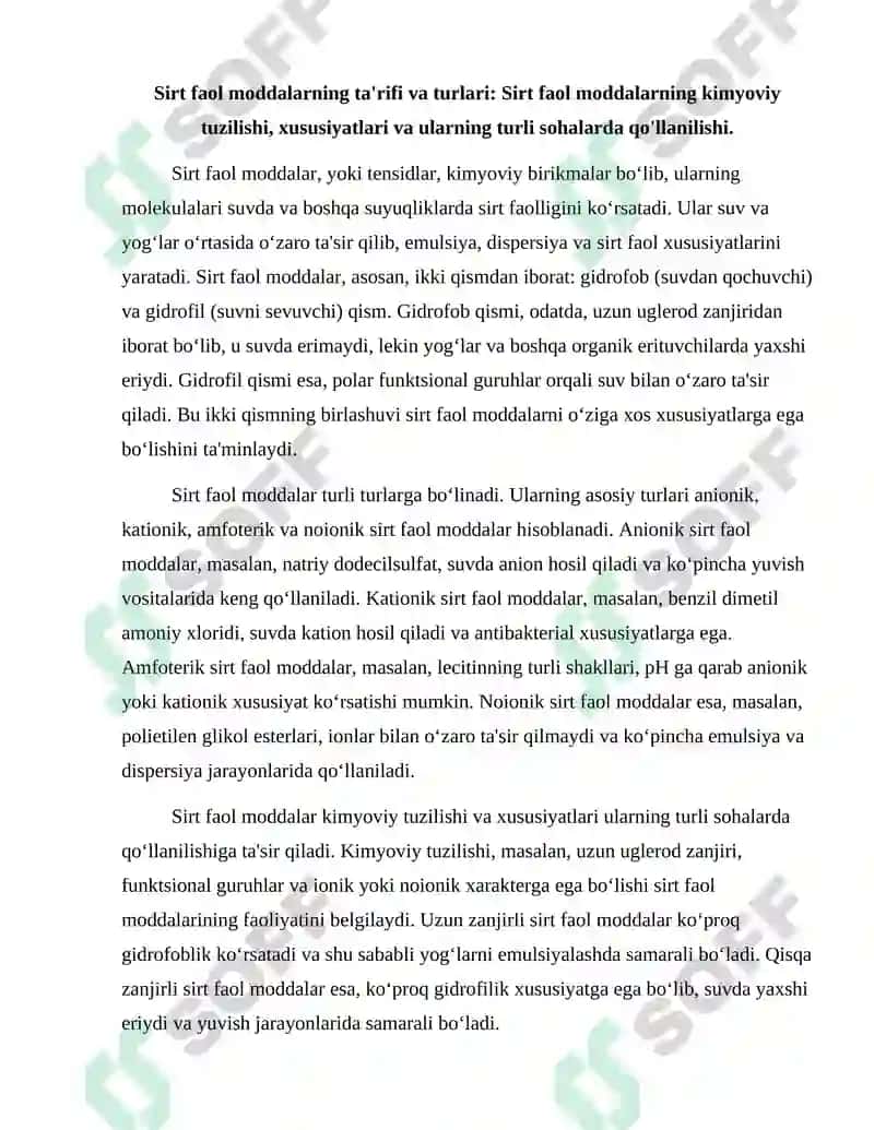 Sirt faol moddalarning sintetik yuvish vositalarini ishlab chiqarish 2