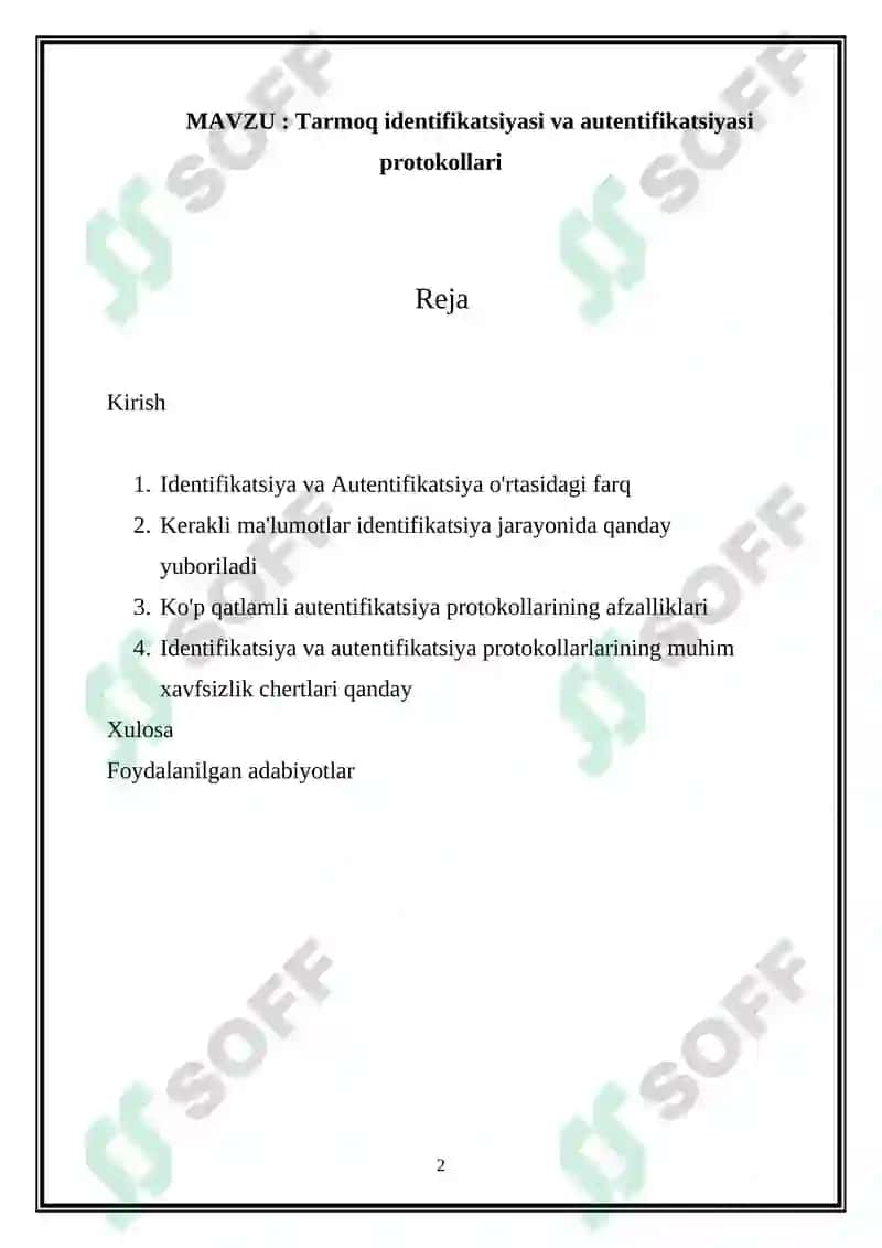 Tarmoq Identifikatsiyasi va Autentifikatsiyasi Protokollari 2
