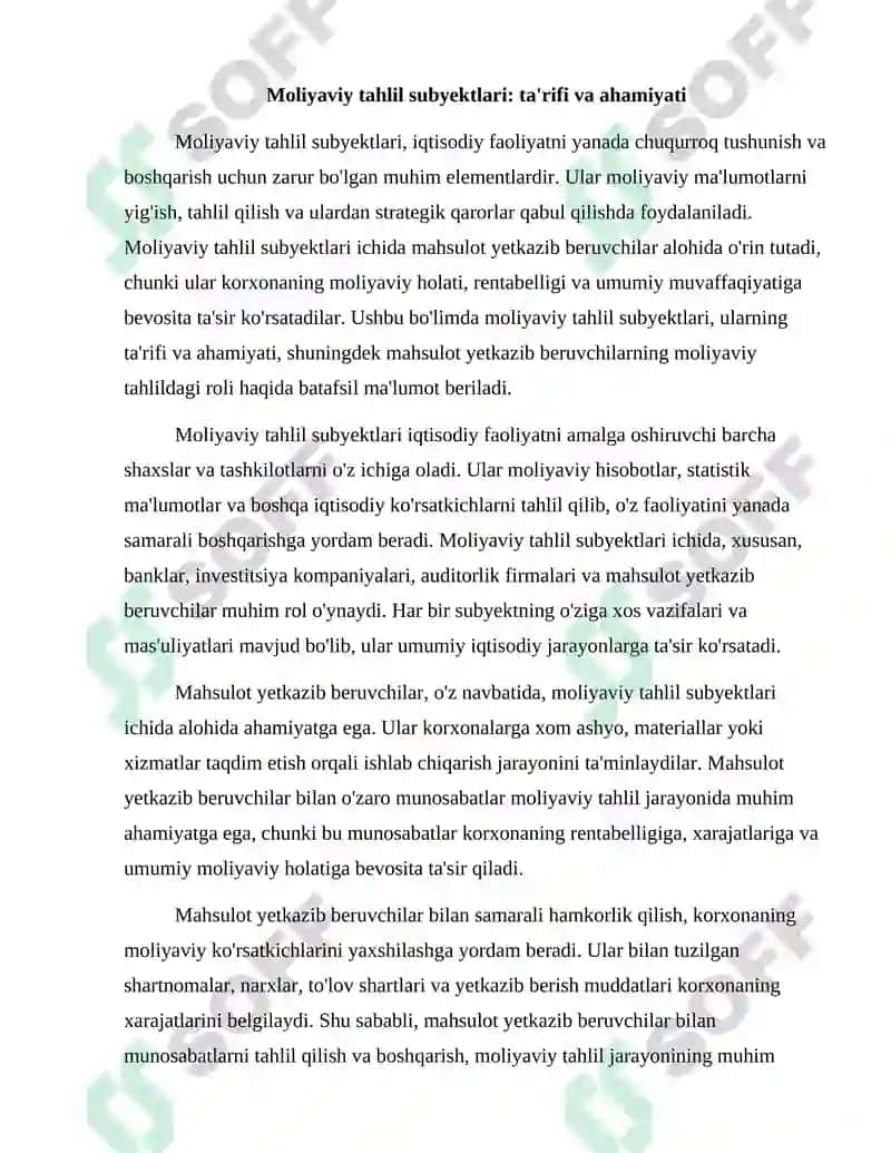 Moliyaviy tahlil subyektlari mahsulot yetkazib beruvchilar 2
