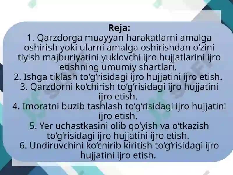 Mulkiy xususiyatga ega bo‘lmagan nizolar bo‘yicha ijro hujjatlarini ijro etish 2