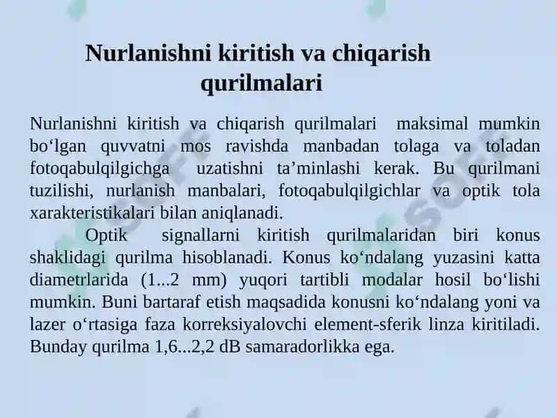 Optik aloqa tizimlari 2