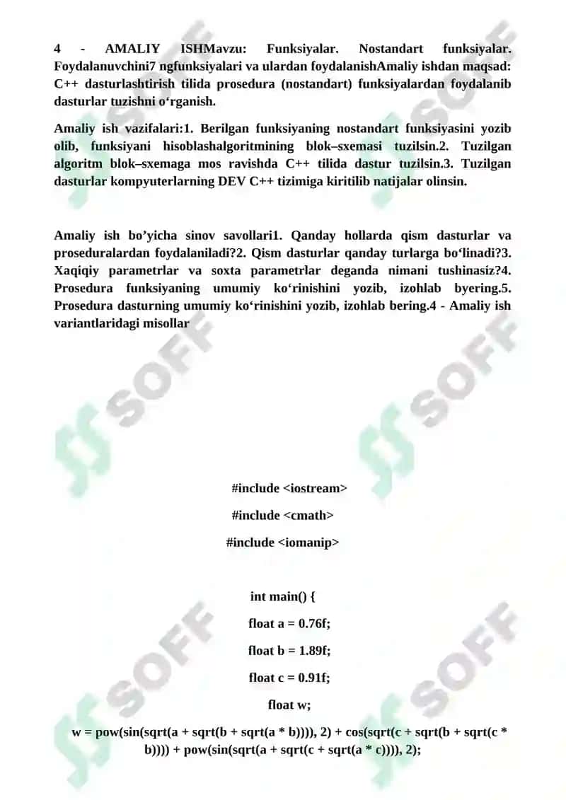 Funksiyalar. Nostandart funksiyalar. Foydalanuvchini 7 ng funksiyalari va ulardan foydalanish 2