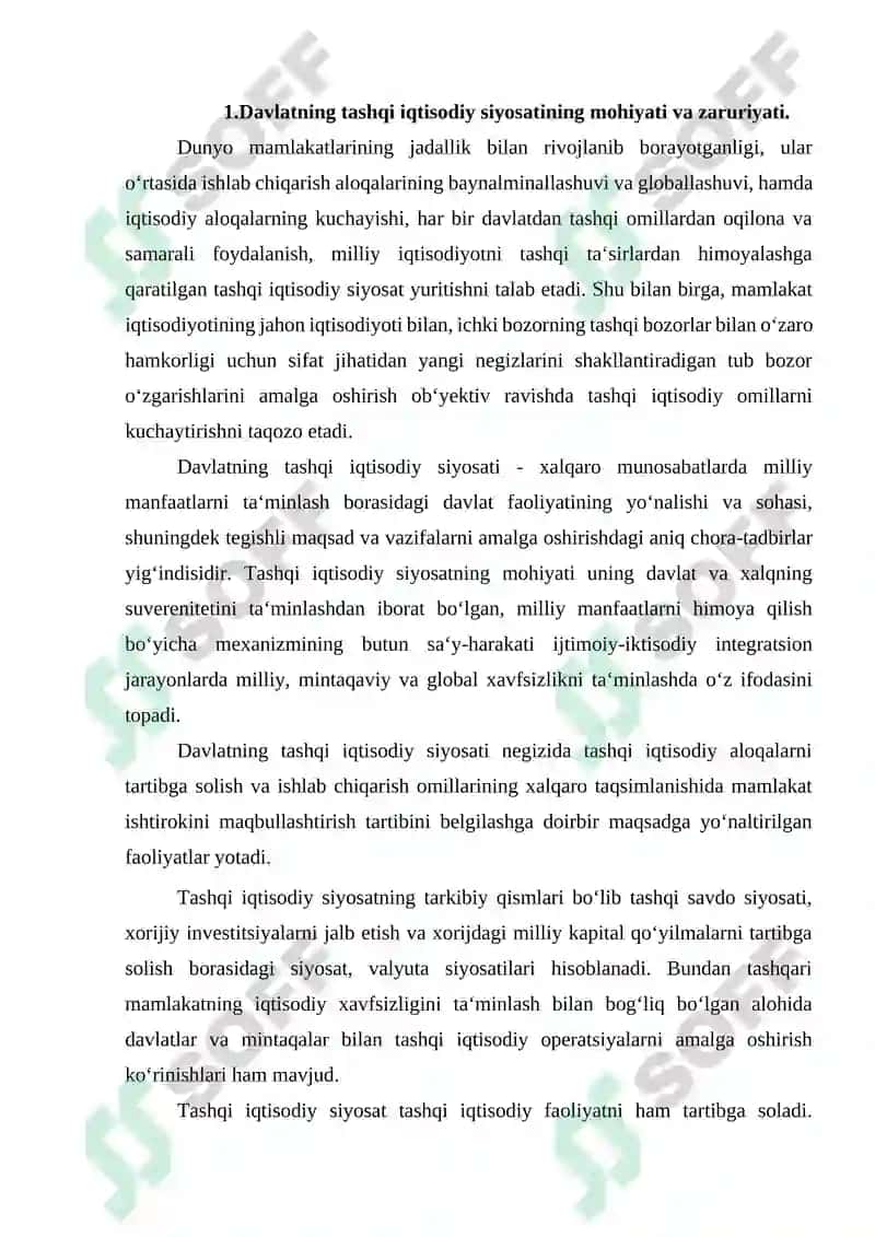 Davlatning tashqi iqtisodiy faoliyatni tartibga solish siyosati 2