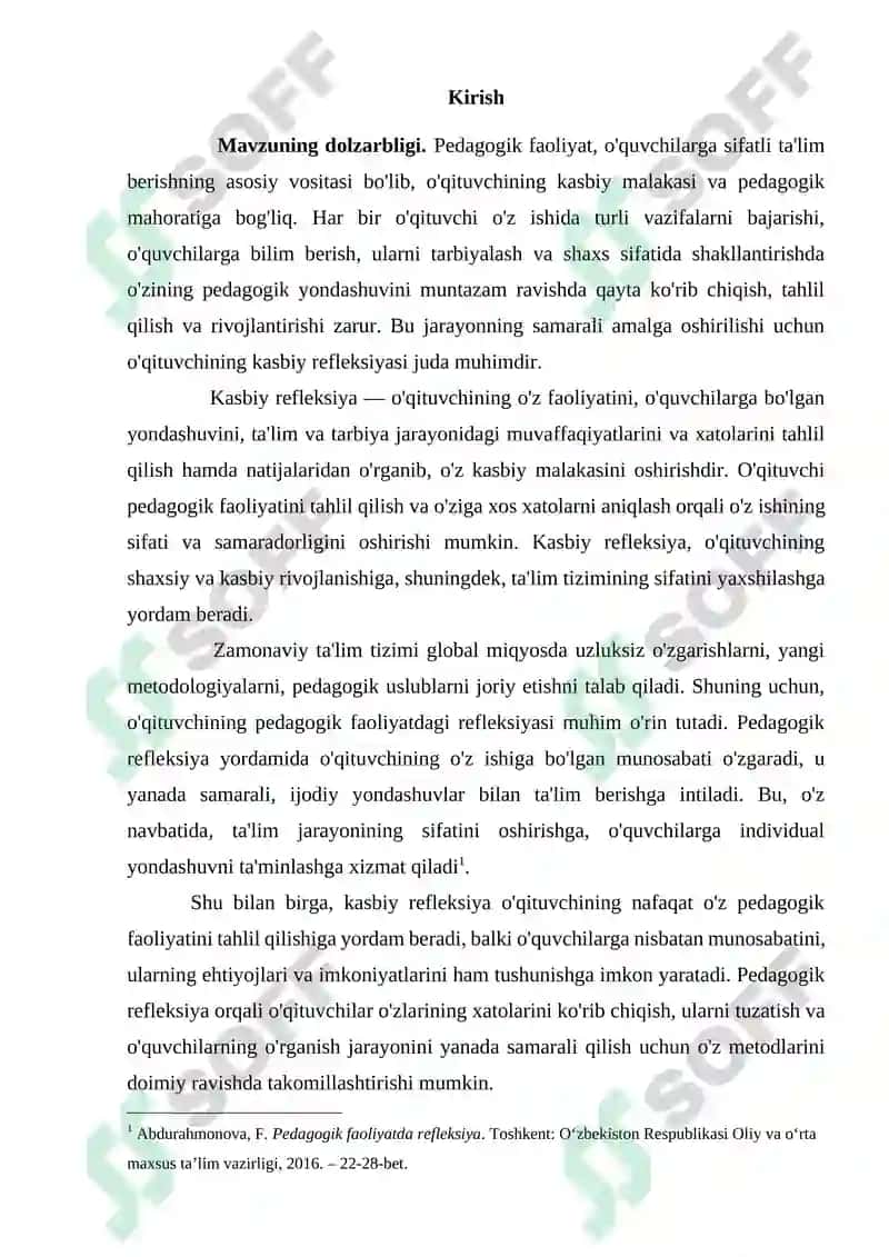 O’qituvchining pedagogik faoliyatda kasbiy refleksiyaning o’rni 2