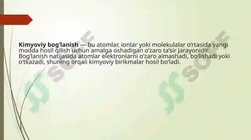 Kimyoviy bog'lanishning hosil bo'lishi 2