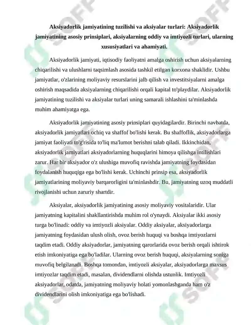 Aksiyadorlik jamiyatini aksiyalarini o’rganib taxlil qilish 2