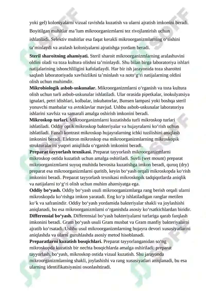 TOZA KULTURALAR VA ULARNING OLINISHI. MIKROORGANIZMLAR PREPARATLARINI TAYYORLASH TEXNIKASI 2