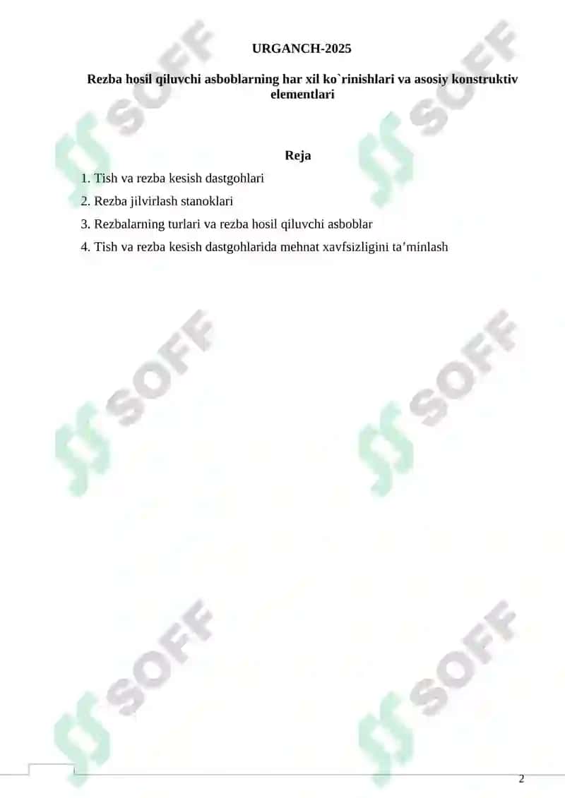 Rezba xosil qiluvchi asboblarning har xil ko`rinishlari va asosiy konstruktiv elementlari 2