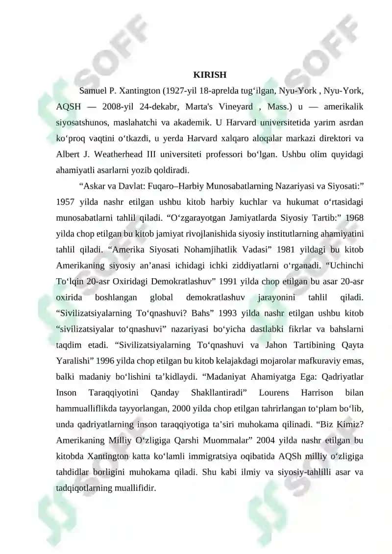 Samuel Fillips Hantingtonning “Sivilizatsiyalar to’qnashuvi” asari tahlili 2