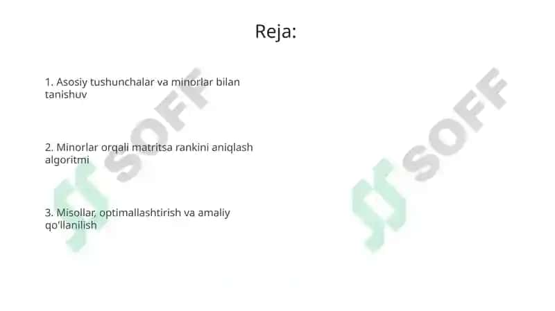 Matritsa rangini minorlar orqali topish usullari 2