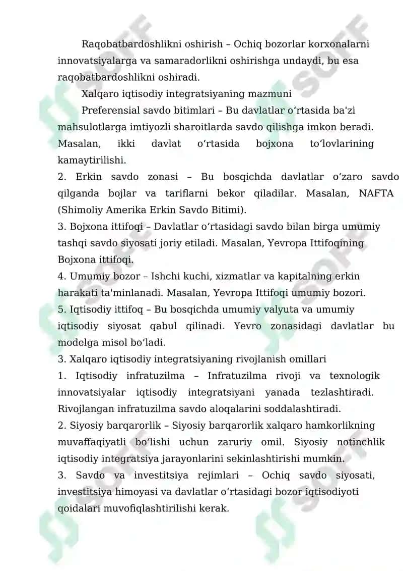 Xalqaro iqtisodiy integratsiya zarurati, mazmuni va rivojlanish omillari 2