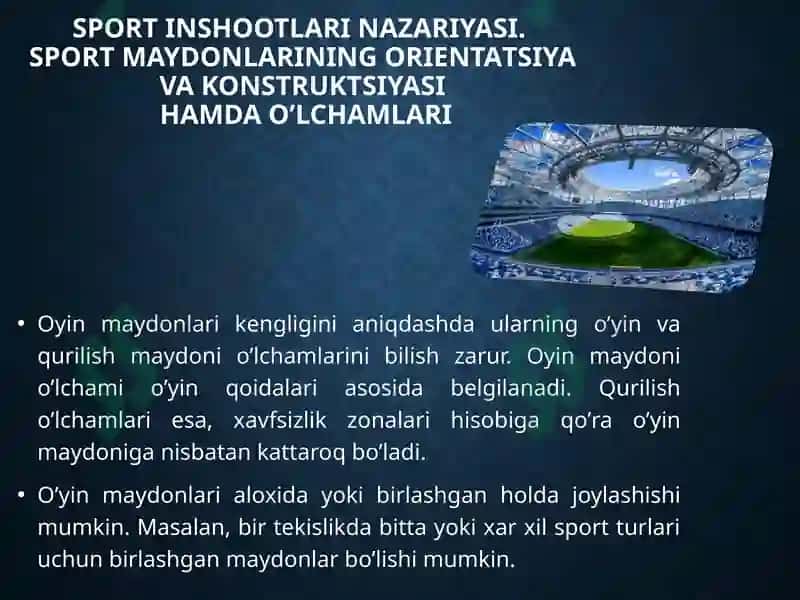 Sportinshootlarinazariyasi, Sportmaydonlarining shakl va o‘lchamlari 2