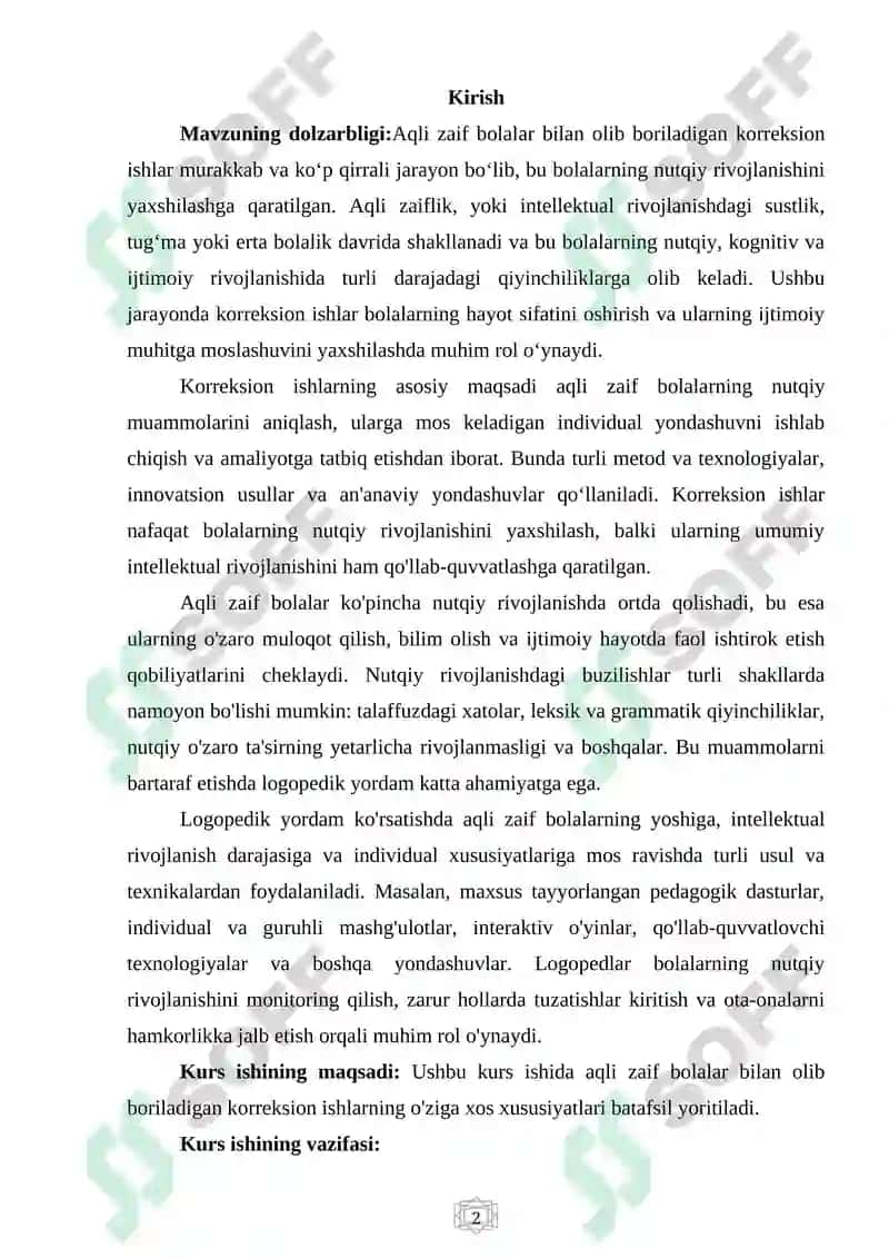 Aqli zaif bolalar bilan korreksion ishlar 2