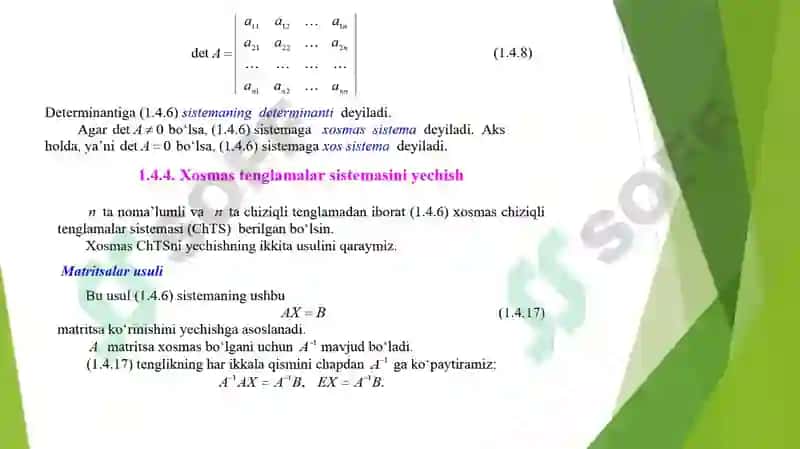 Chiziqli algebraik tenglamalar sistemasini yechishning matritsa usuli 2