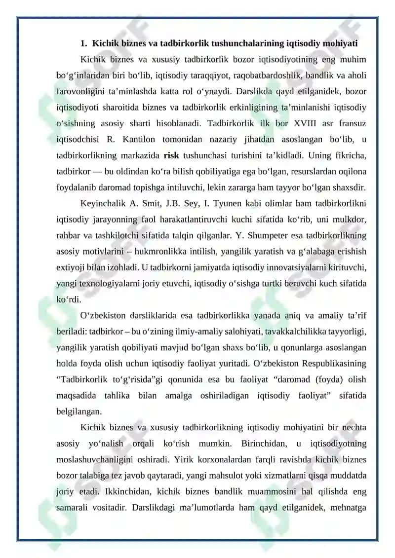 Kichik biznes va tadbirkorlik tushunchalarining iqtisodiy mazmuni 2