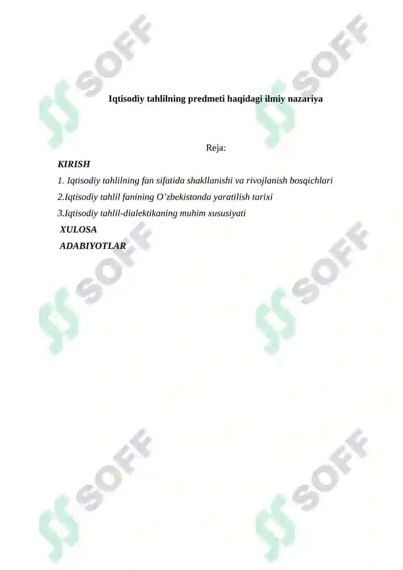 Iqtisodiy tahlilning predmeti haqidagi ilmiy nazariya 2
